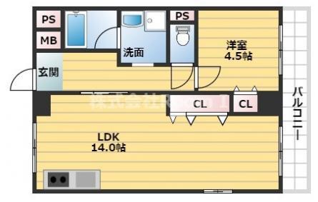第一双基(1LDK/6階)の間取り写真