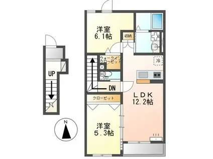 高砂市今市アパート(2LDK/2階)の間取り写真