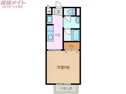 SURPLUS ONE 銀河A(1K/1階)の間取り写真