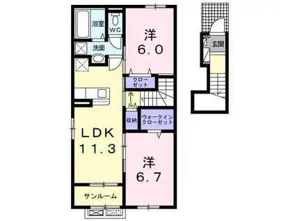 カーサ ミランダIV(2LDK/2階)の間取り写真