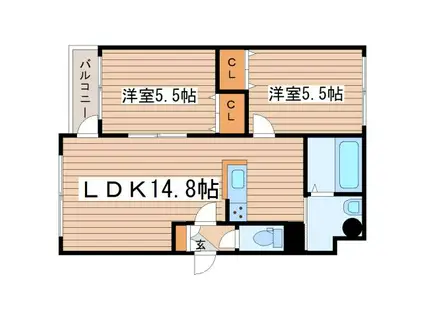 /ラカーサフェリーチェ発寒(2LDK/1階)の間取り写真