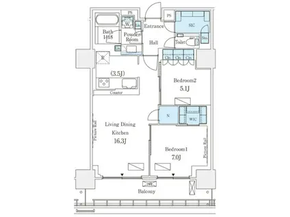ロイヤルパークス品川(2LDK/10階)の間取り写真