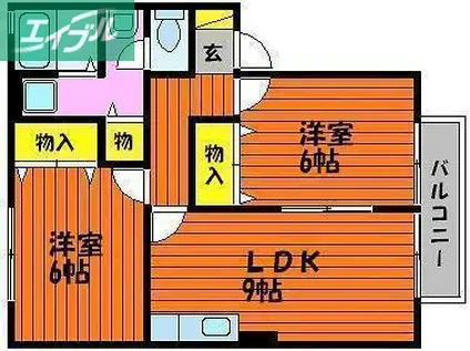 ベルデュール A棟(2DK/2階)の間取り写真