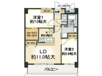 プロスペリテ・ベル(2LDK/3階)の間取り写真