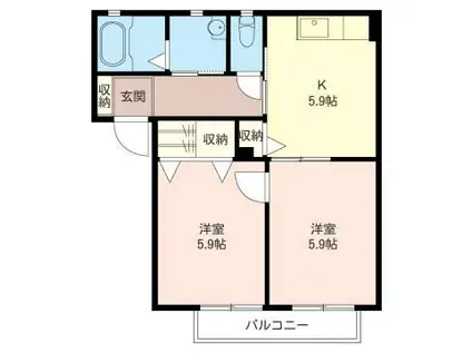 ボンヌシャンスA棟(2DK/2階)の間取り写真