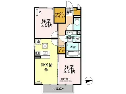 ＪＲ和歌山線 岩出駅 バス乗車時間：8分 最寄りバス停で下車 徒歩4分 2階建 築14年(2DK/1階)の間取り写真