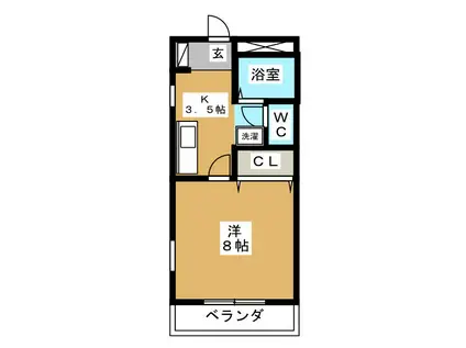 ウッド・ヴィレッジ(1K/3階)の間取り写真