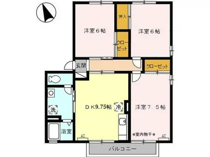 ヴァンコート I(3DK/2階)の間取り写真