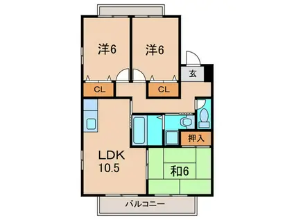 ルミエールB棟(3LDK/2階)の間取り写真