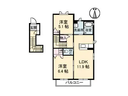セントポーリアC棟(2LDK/2階)の間取り写真