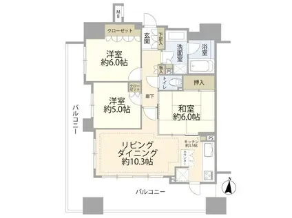 クレアシティ浦和常盤(3LDK/6階)の間取り写真