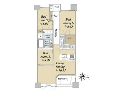 BRILLIA WELLITH文京千駄木(3LDK/5階)の間取り写真