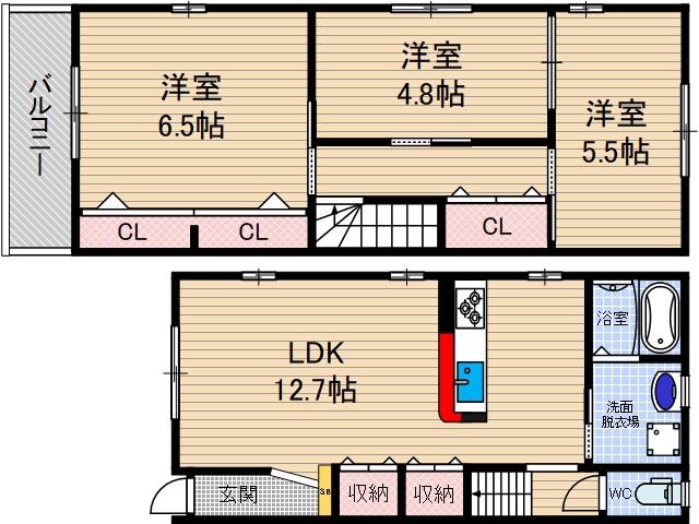 PASSERA彩都(3LDK/1階)の間取り写真