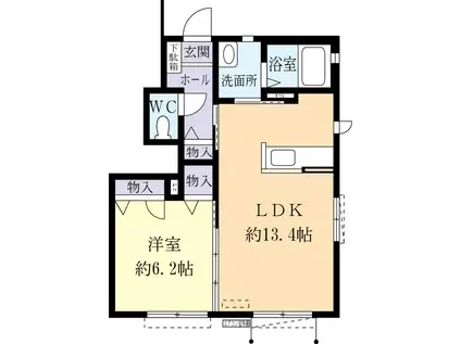 ラ・プレタ B(1LDK/1階)の間取り写真