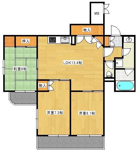 ライオンズマンション古江東(3LDK/2階)の間取り写真