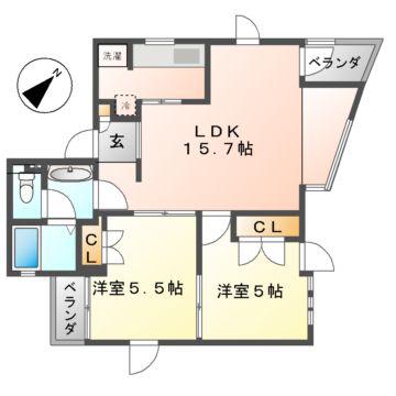 CAS CADE(2LDK/1階)の間取り写真