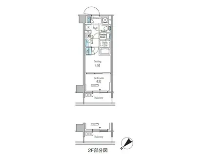 パークアクシス品川南大井パークフロント(1DK/2階)の間取り写真