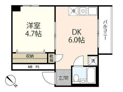 住本ビル(1DK/5階)の間取り写真