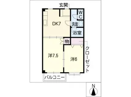 TWINS COOPO ピース(2DK/1階)の間取り写真
