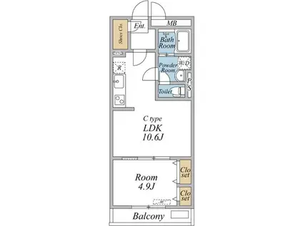 リブリ・足立区加平(1LDK/2階)の間取り写真