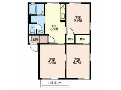 クレセントモール E(3DK/2階)の間取り写真