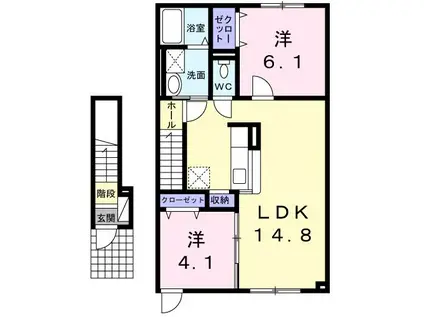 カタリナシーサイド(2LDK/2階)の間取り写真