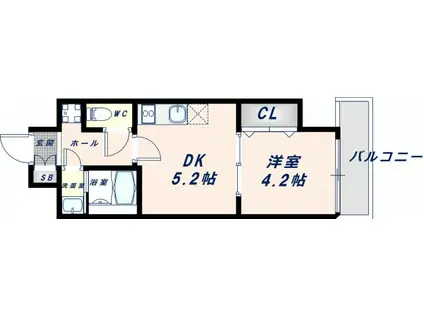 ガルデニア高井田(1DK/7階)の間取り写真