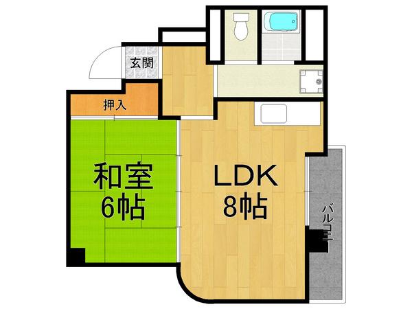 ツインズ大畑(1LDK/2階)の間取り写真