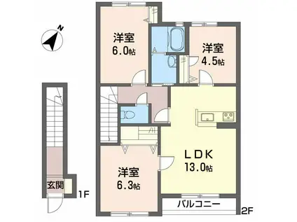 フレグランス沖洲 I番館(3LDK/2階)の間取り写真