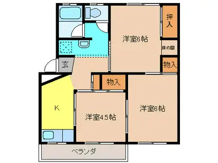 フラット三輪B棟(3K/1階)の間取り写真