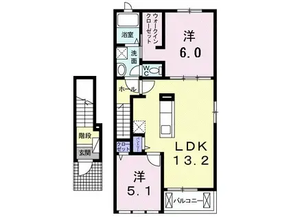 コンフォートW(2LDK/2階)の間取り写真