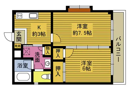 ツインコーポ(2K/2階)の間取り写真