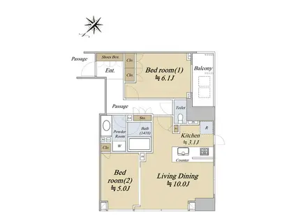 シティハウス月島駅前キャピタルコート(2LDK/4階)の間取り写真