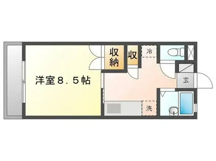 Fマンション(1K/4階)の間取り写真