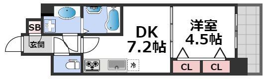 GIOIA NAMBA(1DK/2階)の間取り写真