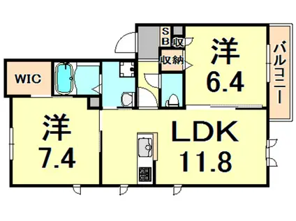 シャーメゾンガーデン東園田(2LDK/2階)の間取り写真