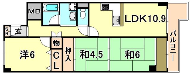 ユニゾン高取台(3LDK/6階)の間取り写真