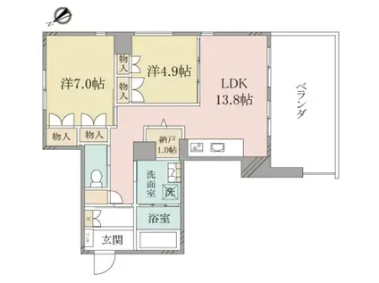 ヘーベルヴィレッジ西船橋駅前パティオメープル(2LDK/4階)の間取り写真