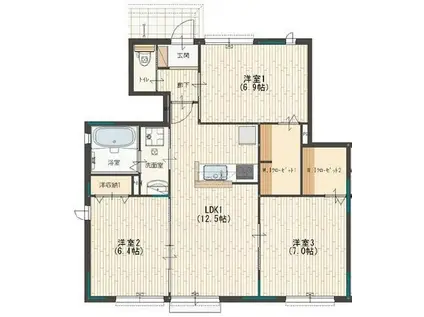 ルミエル(3LDK/1階)の間取り写真