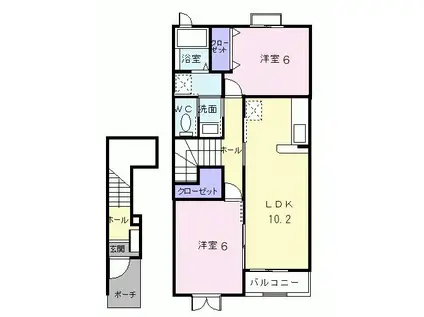 クレセント(2LDK/2階)の間取り写真
