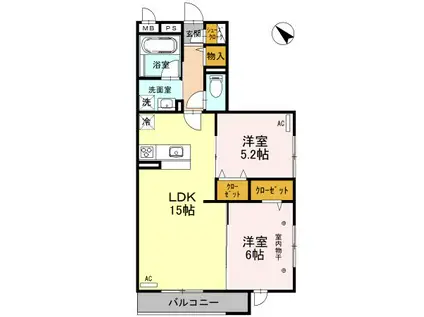 クレードルわかば(2LDK/2階)の間取り写真