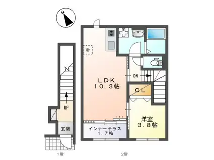 宮前区有馬8丁目アパート(1LDK/2階)の間取り写真