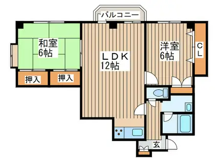レーベン山の手(2LDK/3階)の間取り写真