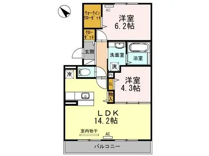 アンベリール(2LDK/2階)の間取り写真