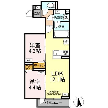 セレスティア谷中(2LDK/3階)の間取り写真