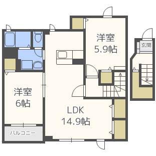 アクティブ豆の木(2LDK/2階)の間取り写真