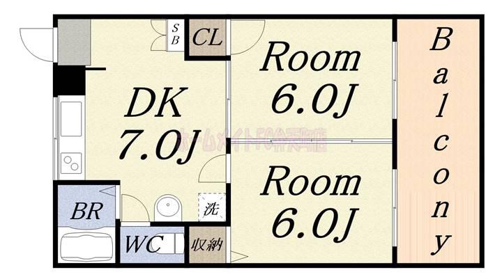 第二港ハイツ(2DK/2階)の間取り写真