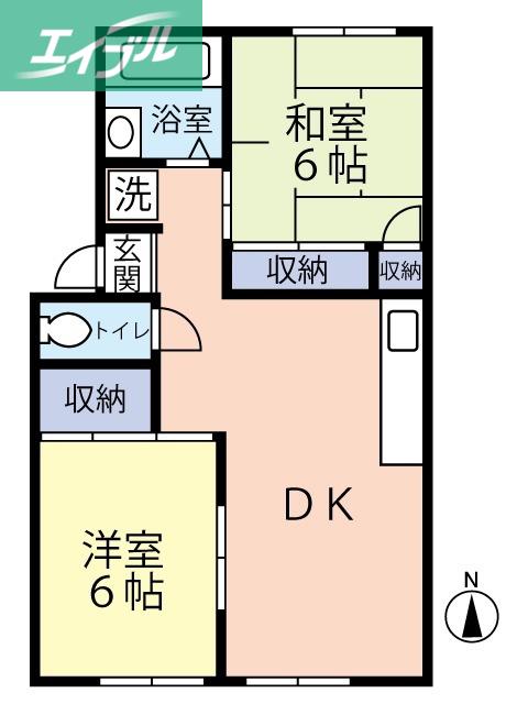 ファミール矢吹 B(2DK/1階)の間取り写真
