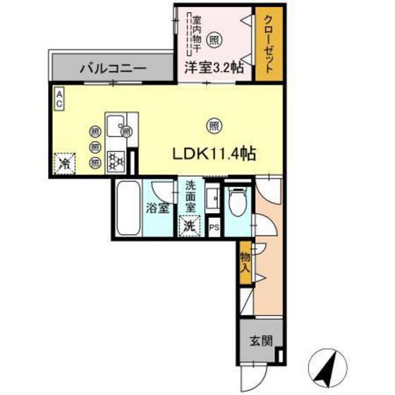 D-AXIS旭 B棟(1LDK/2階)の間取り写真