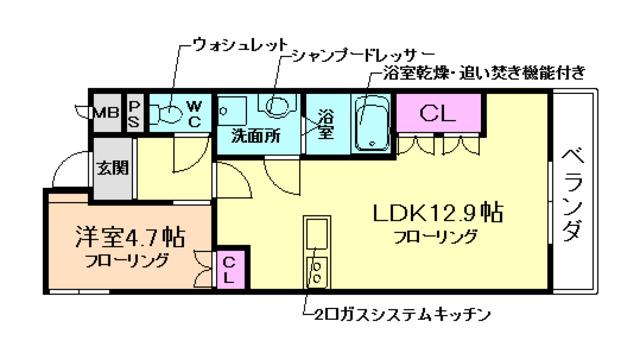 ハルコート箕面(1LDK/2階)の間取り写真